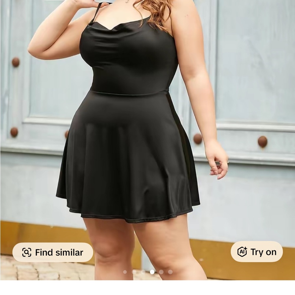 Plus Size Black Mini Dress with Spaghetti Straps